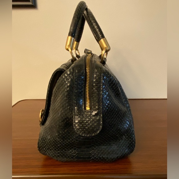 Talbots leather satchel handbag with snakeskin texture pattern - Picture 3 of 9